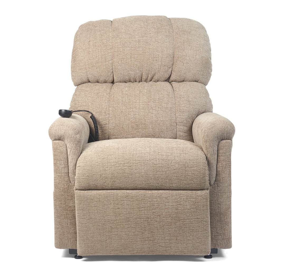 Golden Tech PR535 MaxiComforter Power Lift Recliners - Small & Medium - Sandstorm in seated position
